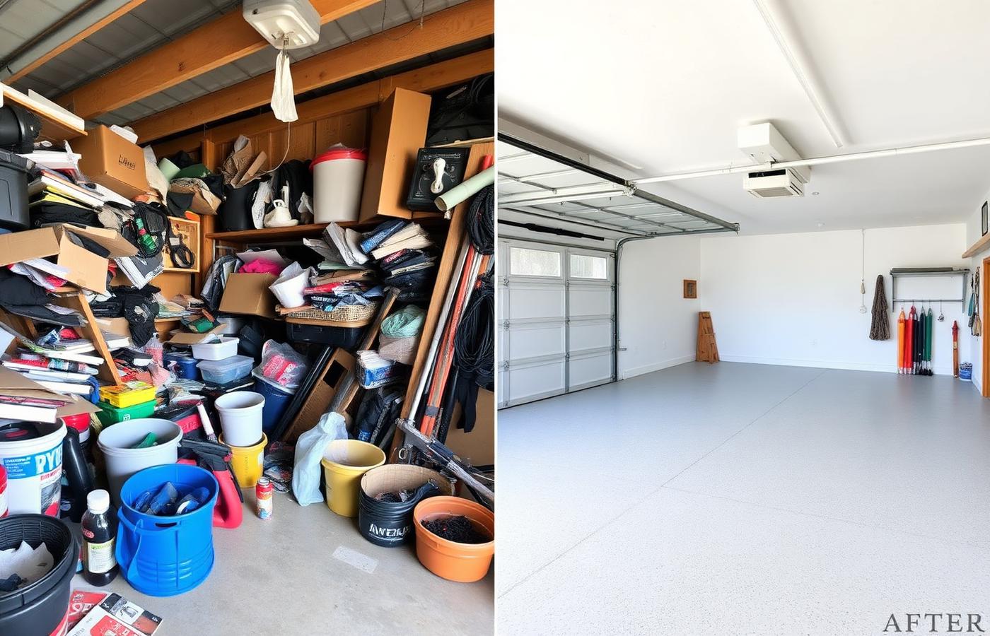 Before and after photo of a Winnipeg garage cleanout